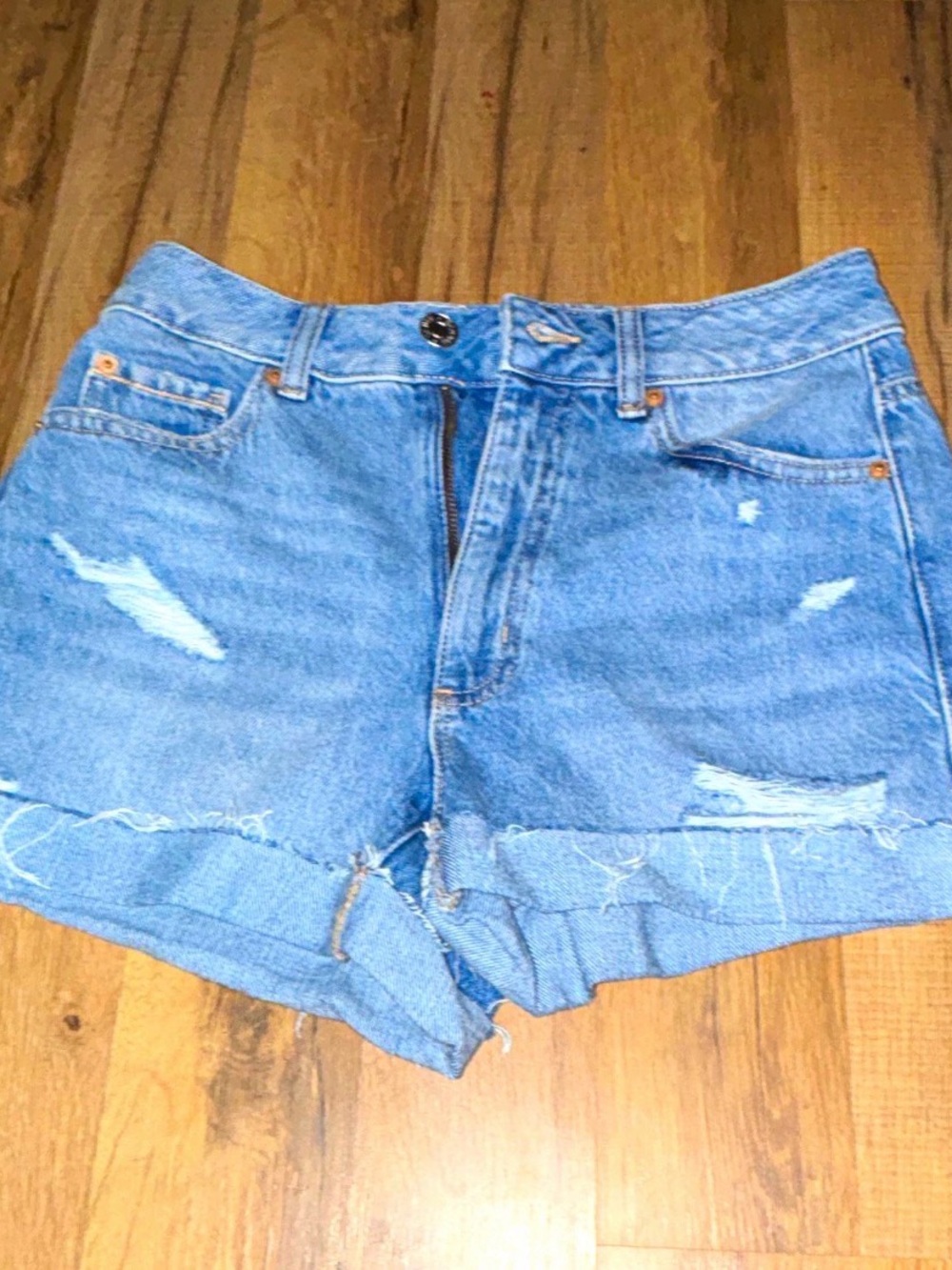 Garage Light Blue Distressed High-Rise Jean Shorts